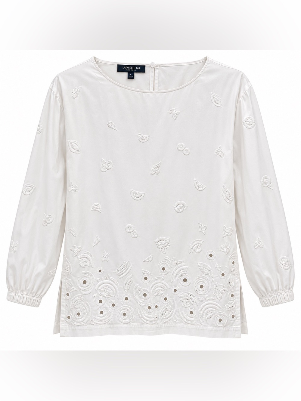 Lafayette 148 New York Women’s S White Eyelet Embroidered Cotton Stretch Blouse